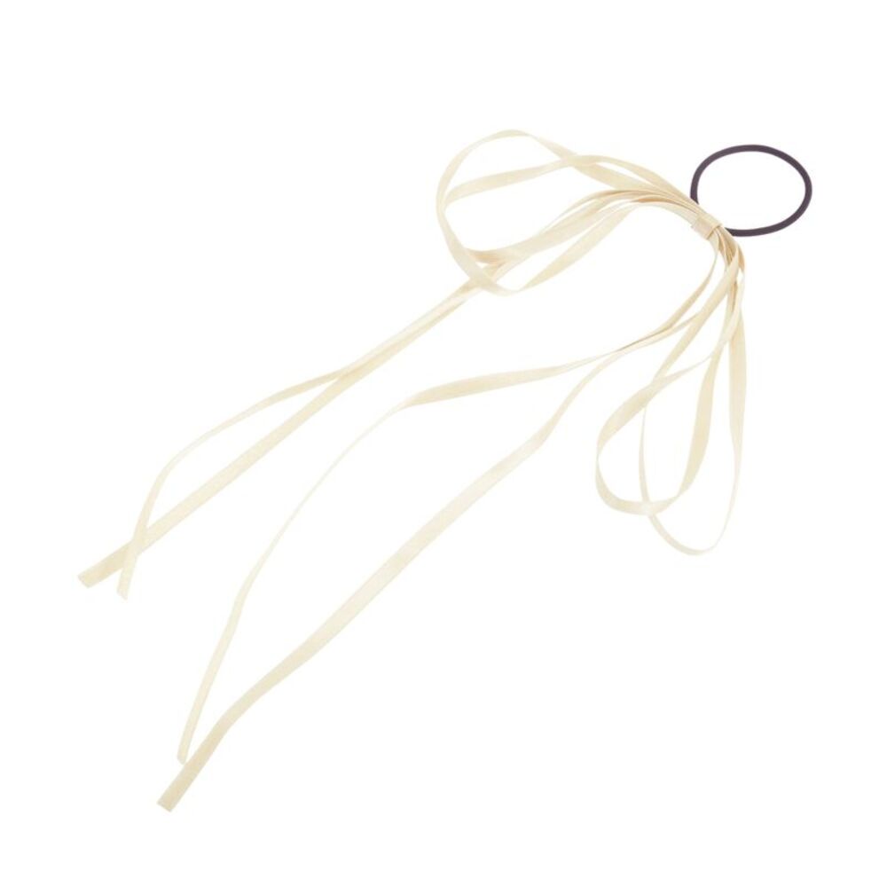 Grace Solid Bow Long Ribbon Hair Elastic Band White
